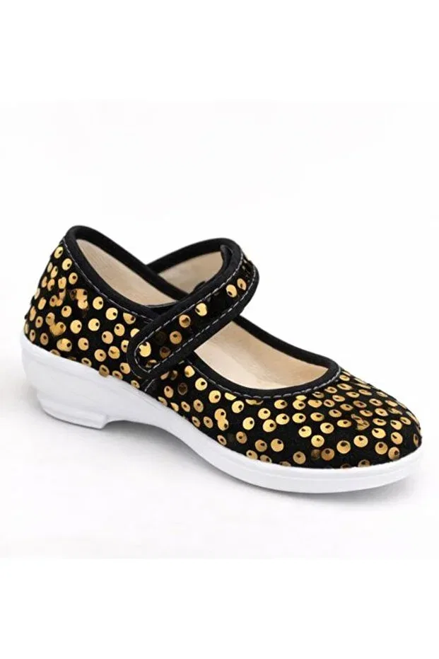 Детские балетки для девочек с коротким каблуком Shining heelled girls' ballet flats Papucumun Dünyasi, Black — фото 3