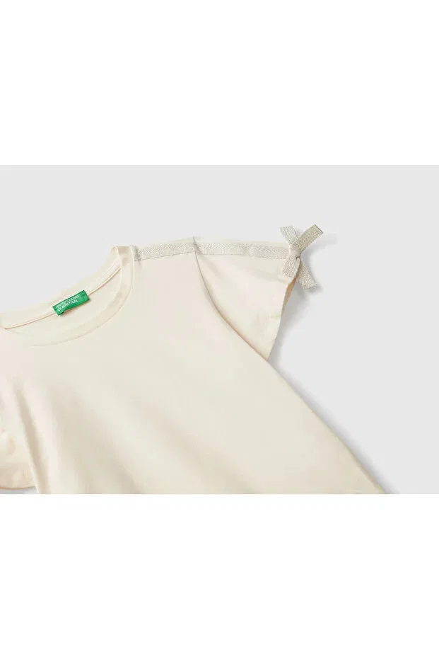 Детская футболка для девочек с принтом Benetton, Ecru — фото 3