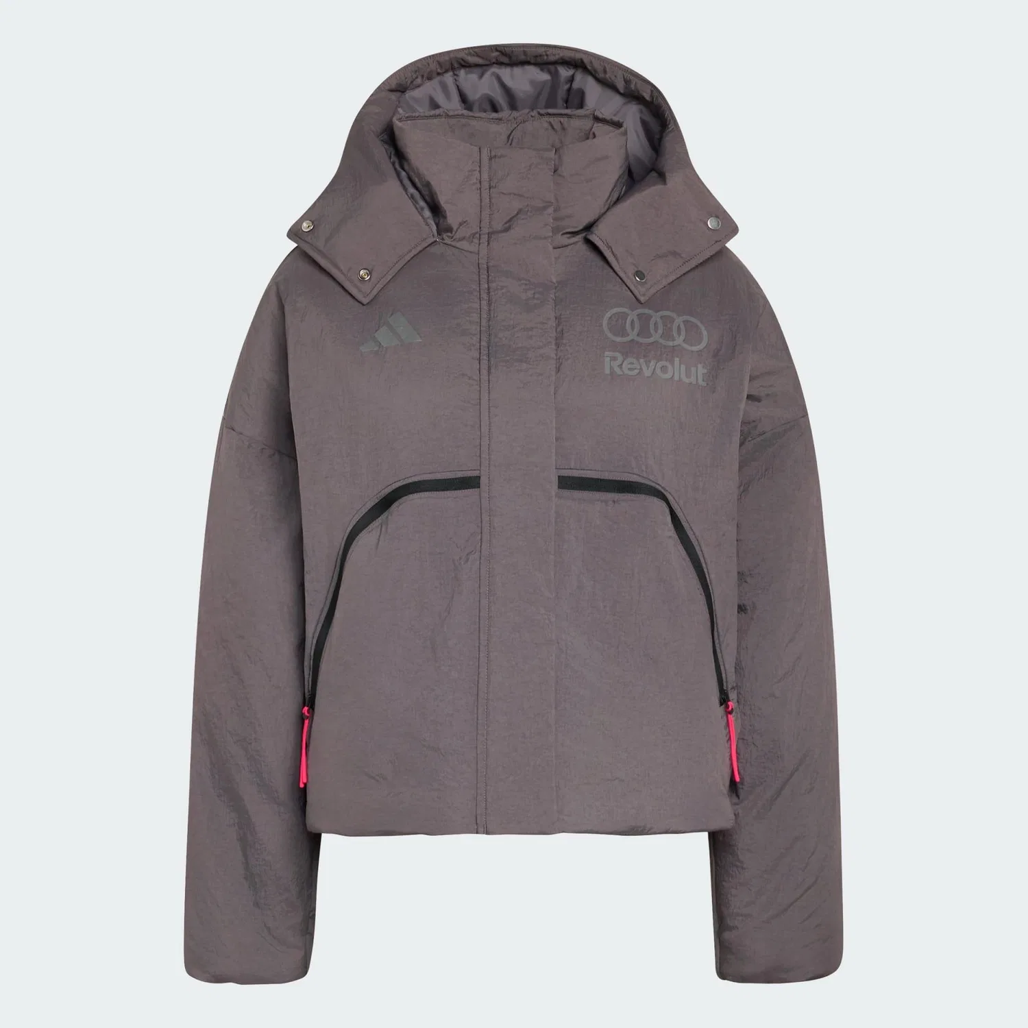 Мужская куртка-пуховик с принтом Audi Revolut F1 Team Engineers & Marketing Puffer Jacke Adidas, Grauviolett — фото 2