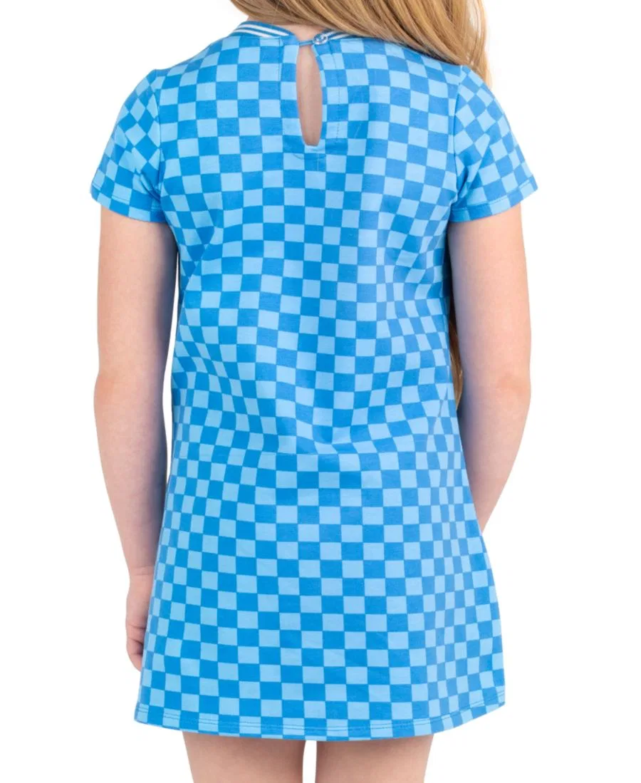 Платье-трапеция из хлопка с принтом, модель Checkered Applique Rare Editions, Blue — фото 3
