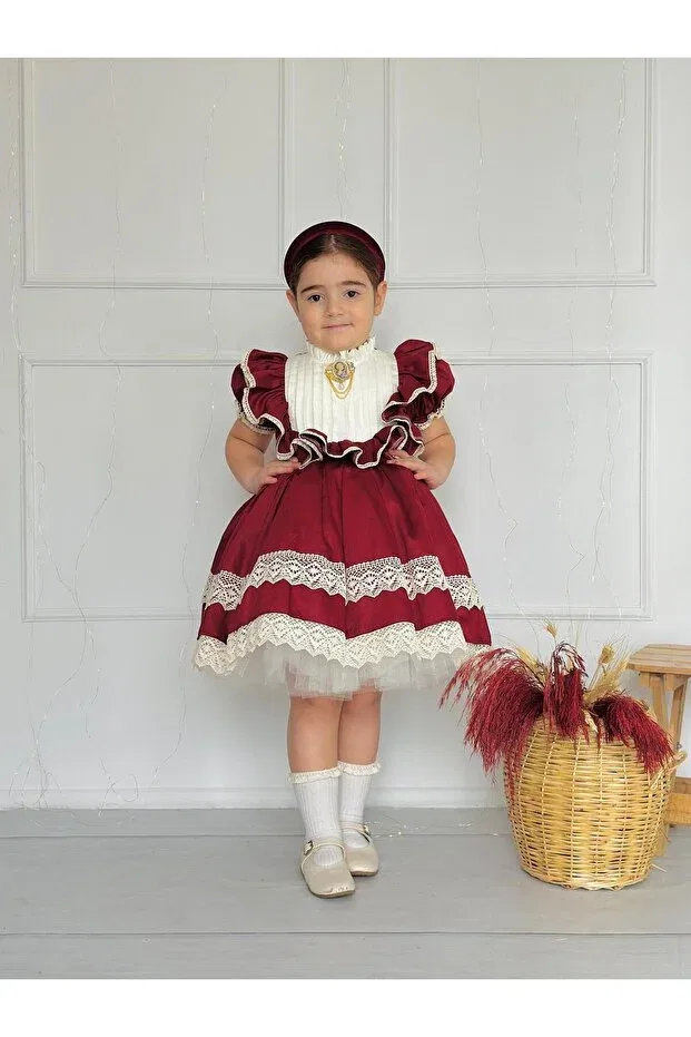 Детское платье для девочек кружевное Zebrina burgundy vintage baby girl dress Hly Karol Tasarım, Burgundy — фото 3