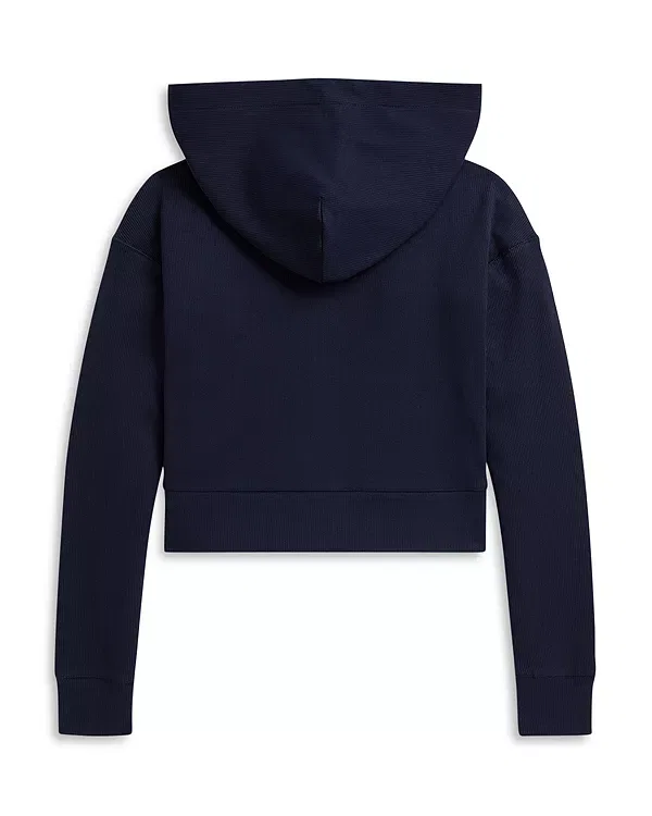 Детская толстовка для девочек с капюшоном Ribbed Boxy Full Zip Hoodie Ralph Lauren, темно-синий — фото 4