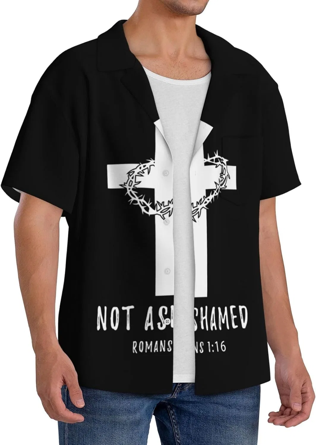 Мужская свободная рубашка с принтом Jesus Cuba Collar, Black — фото 2