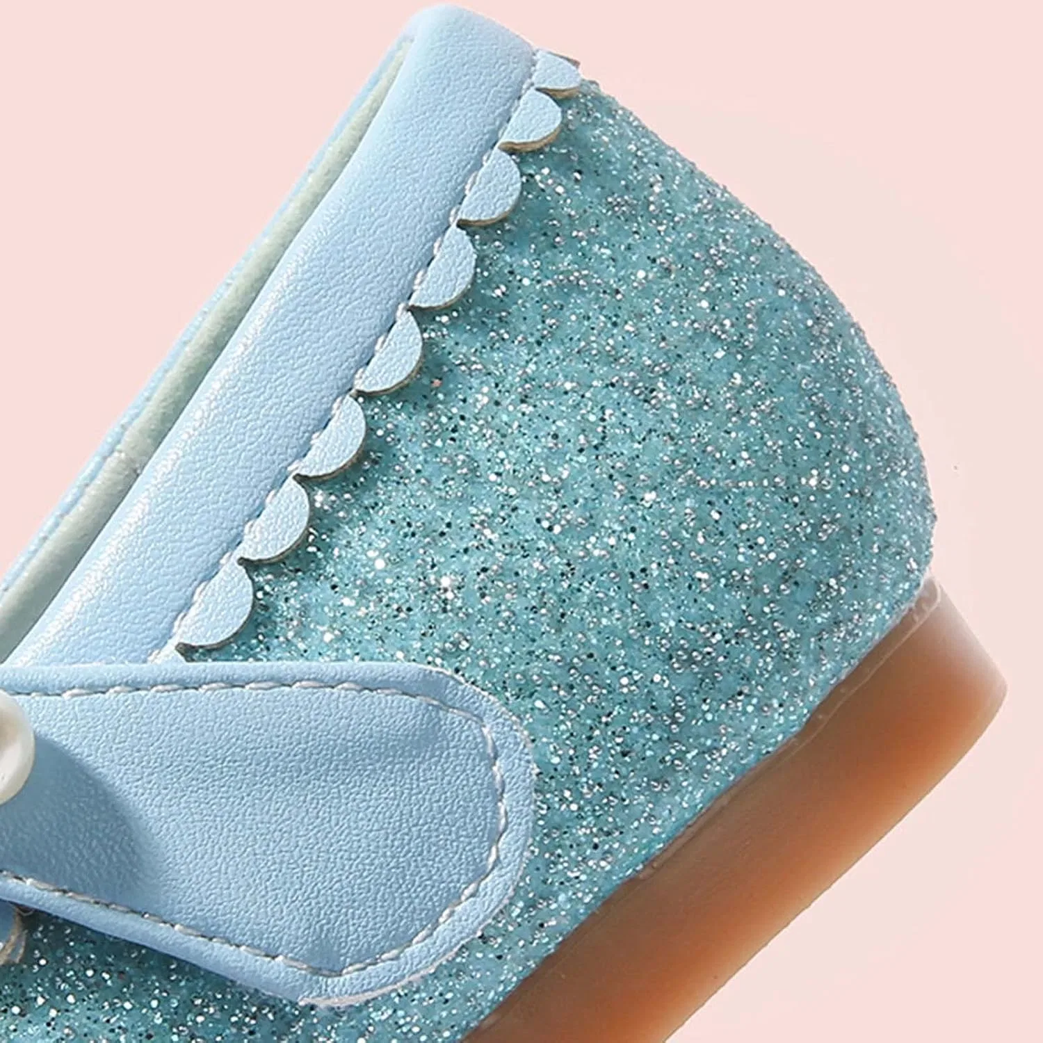 Детские кожаные туфли для девочек с блестками Blue Flat Single Shoes, Sky Blue — фото 2