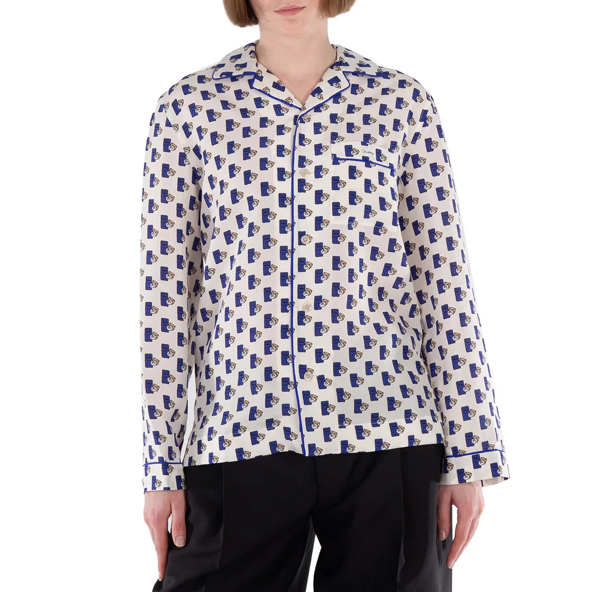 Блуза из шелка с принтом Postbox Silk Pyjama Shirt Burberry, Knight Ip Pattern