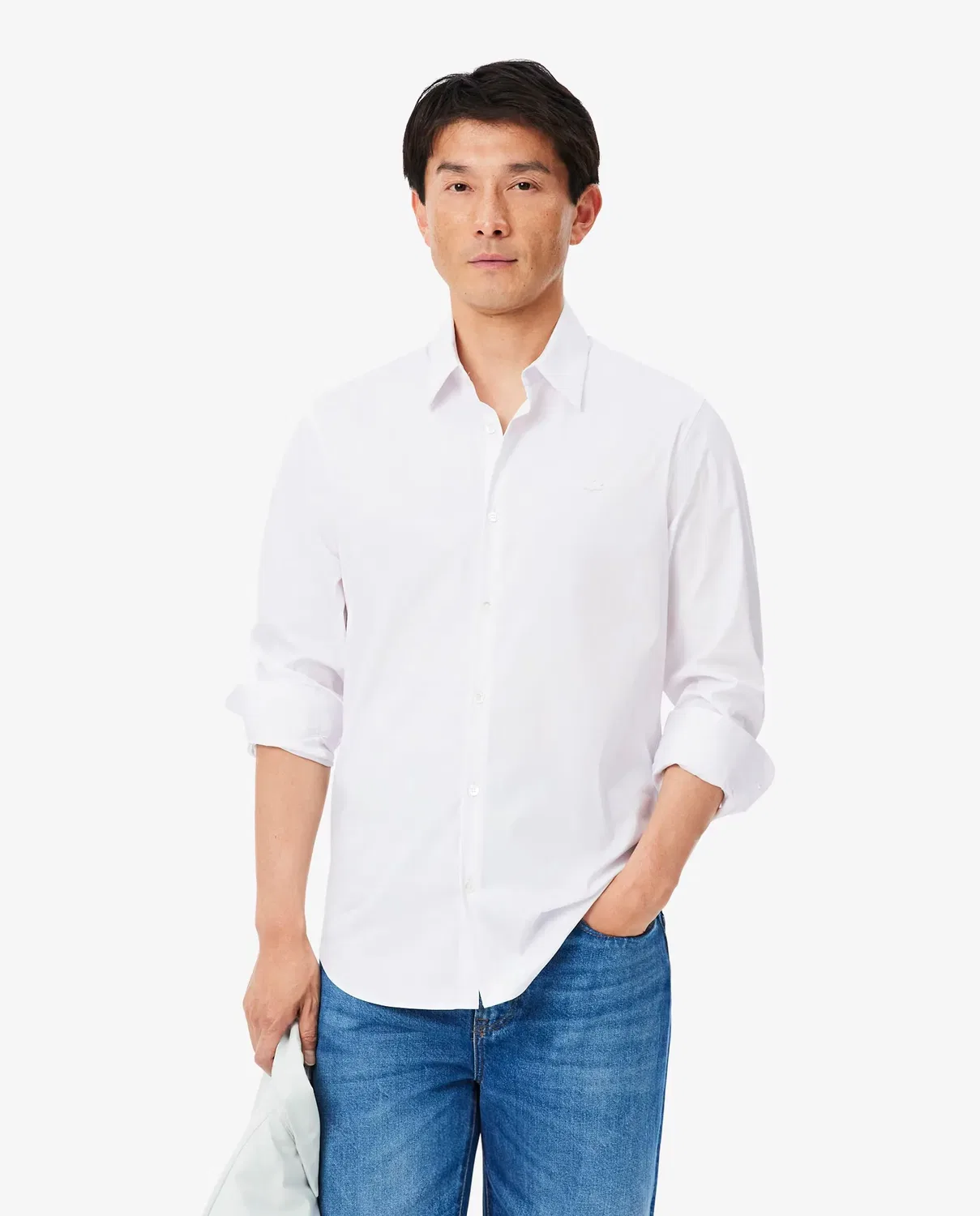 Мужская рубашка из эластичного поплина с длинным рукавом Lacoste, Blanco