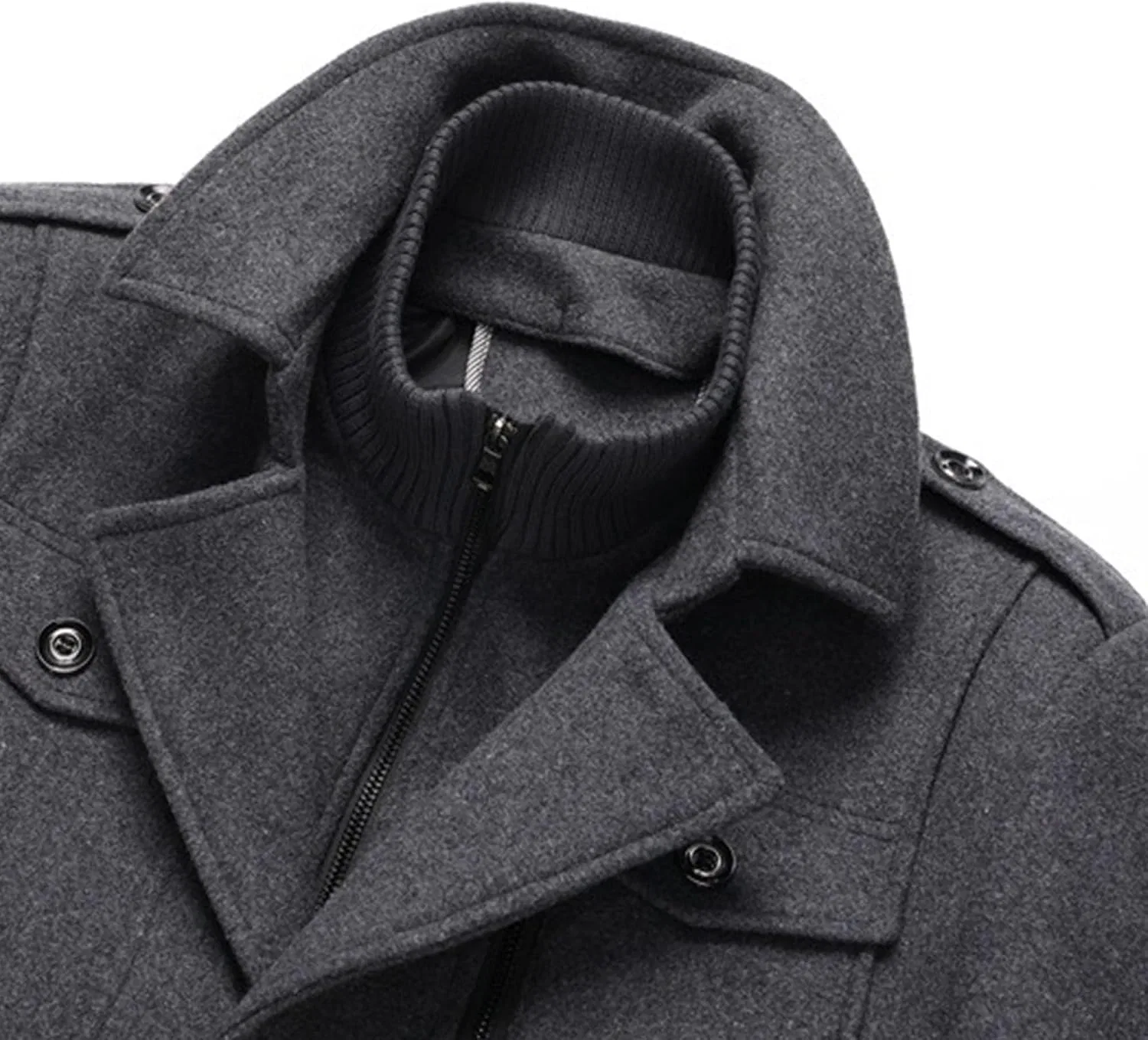 Мужское пальто из шерстяной смеси с воротником-стойкой, однобортное, slim fit, серый — фото 4