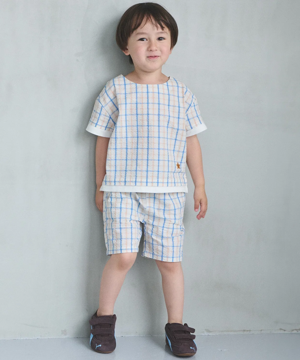 Детский комплект из жакета и шорт с клетчатым принтом, модель BOYS Check Set Up, petit main, White