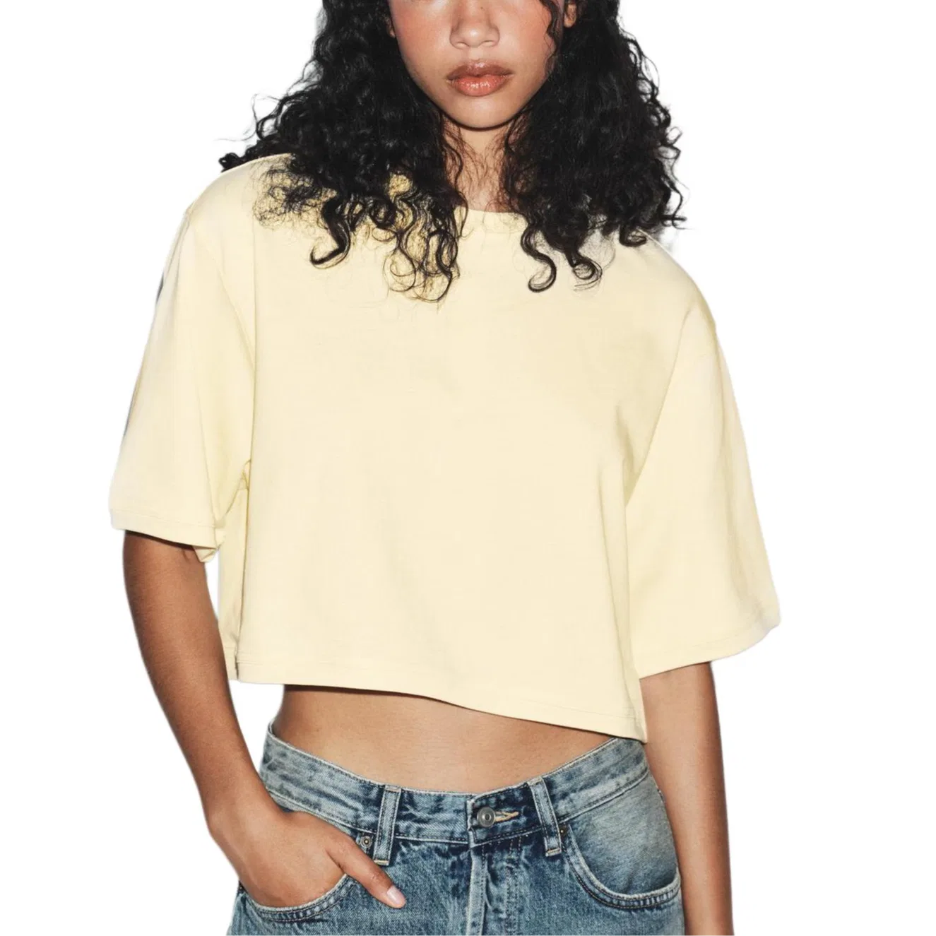 Женская футболка с круглым вырезом Yellow ZARA, Yellow — фото 4