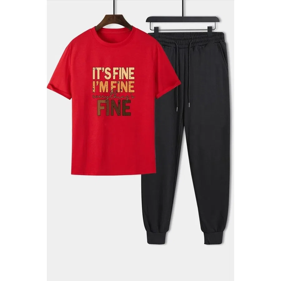 Комплект спортивных штанов с принтом Unisex Fine, Красный Trendypassion