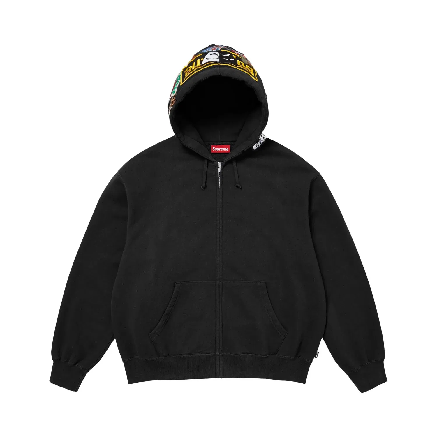 Свитшот на молнии с капюшоном с патчами Supreme, Black