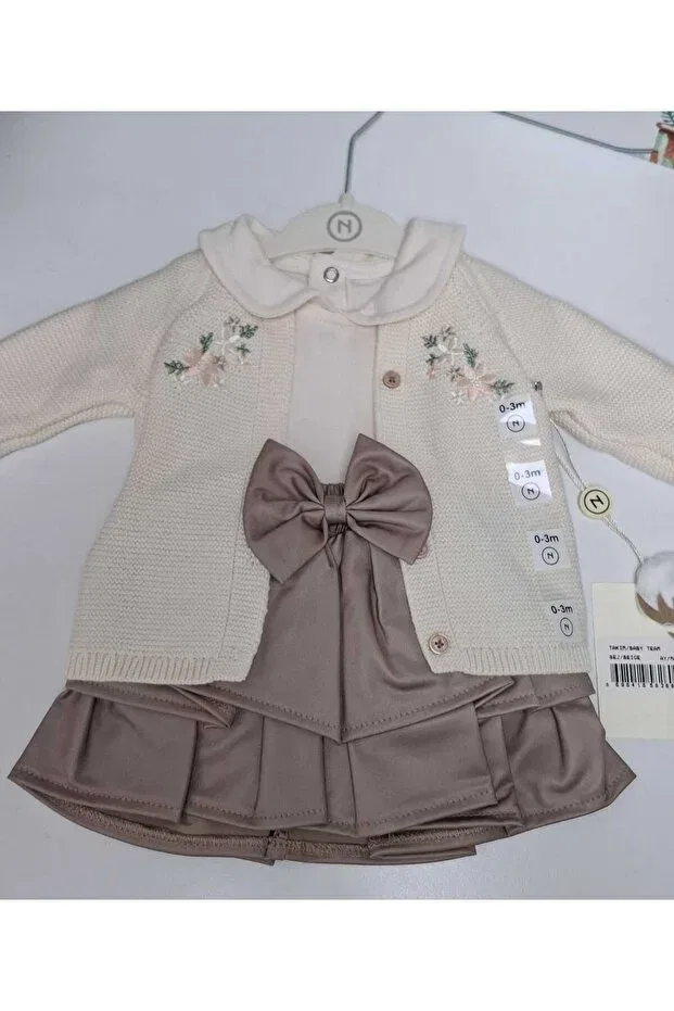 Детский комплект для девочек с цветочным принтом Ay bouquet skirt suit Nipperland, Beige — фото 3