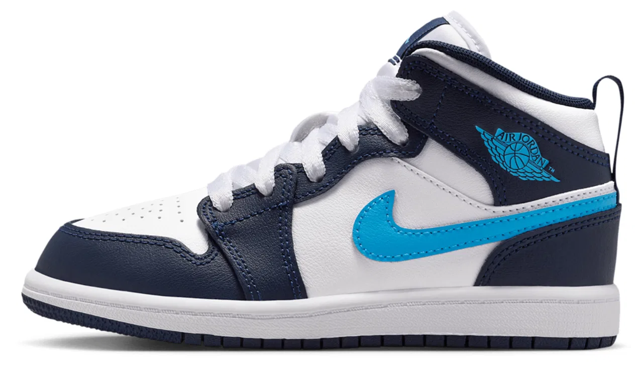 Детские кроссовки AJ 1 Mid Jordan, цвет Dark Powder Blue/White/Obsidian — фото 2