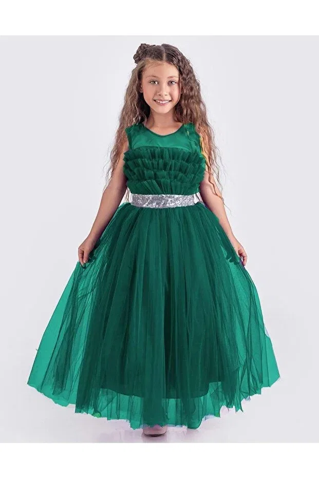 Детское платье для девочек без рукавов Tutu long skirt with sequined waist S.T. Sebat Tekstil, Green