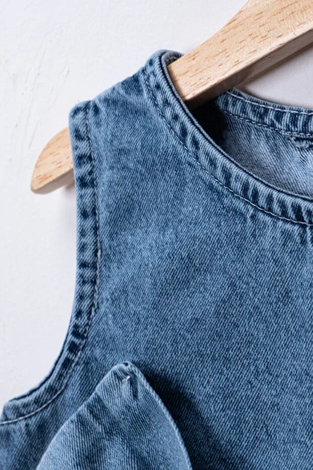Детское платье джинсовое без рукавов с бантом Tiny Golden, Blue Jeans — фото 4