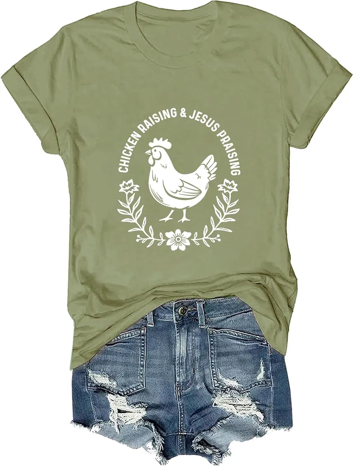 Мужская футболка с принтом Chicken Raising and Jesus Praising, Green