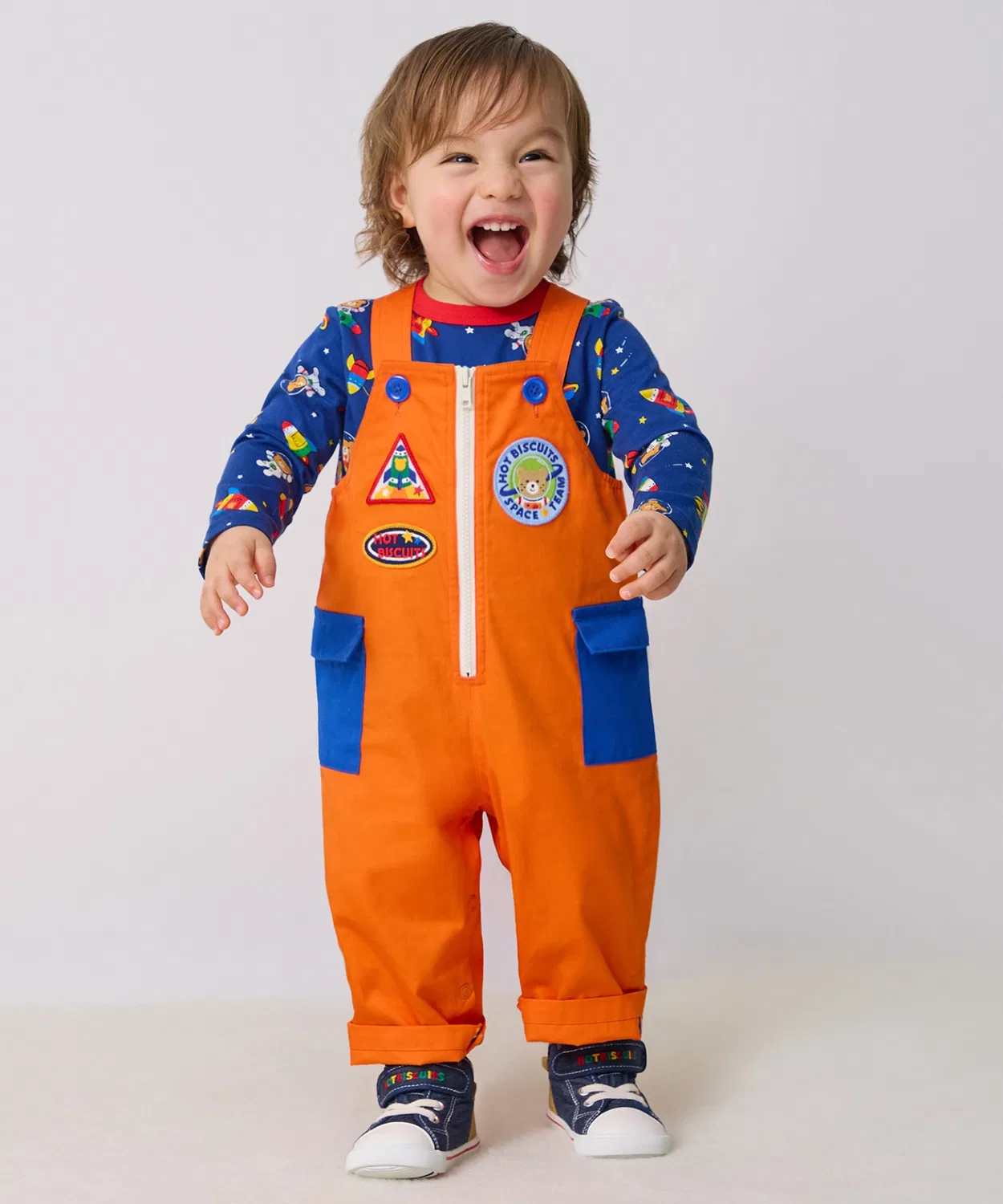Детский комбинезон с нашивками Beans×Space HOT BISCUITS, Оранжевый
