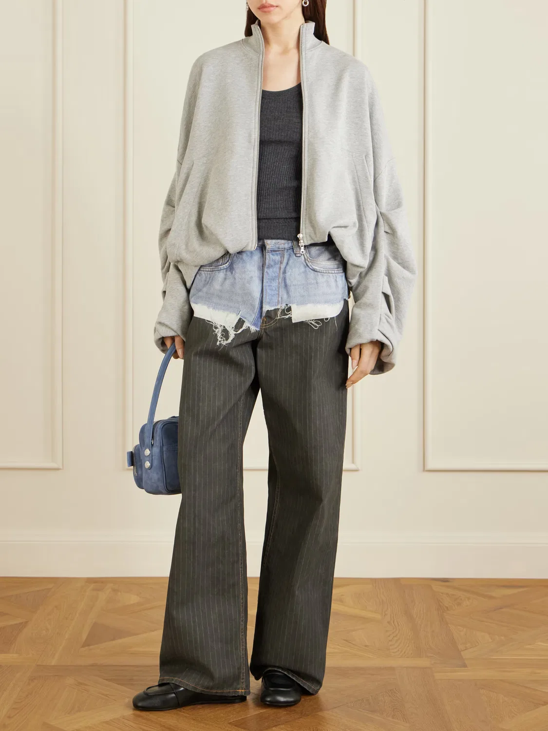Широкие джинсы в полоску с эффектом обманчивой перспективы Acne Studios, мультиколор — фото 2