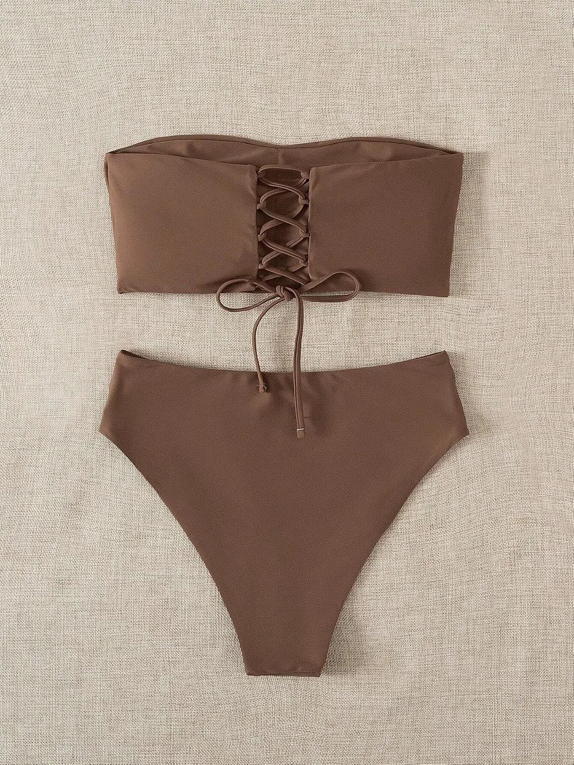 Женский бикини-сет бандо с шнуровкой Coffee Brown — фото 2