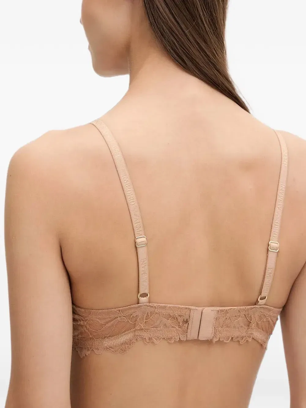 Бюстгальтер с кружевным верхним слоем и бретельками с логотипом Emporio Armani, бежевый — фото 2