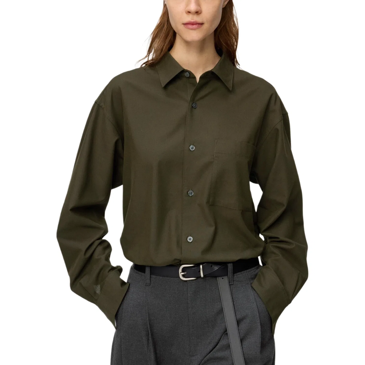 Детская рубашка с отложным воротником UNIQLO, Dark Olive — фото 4