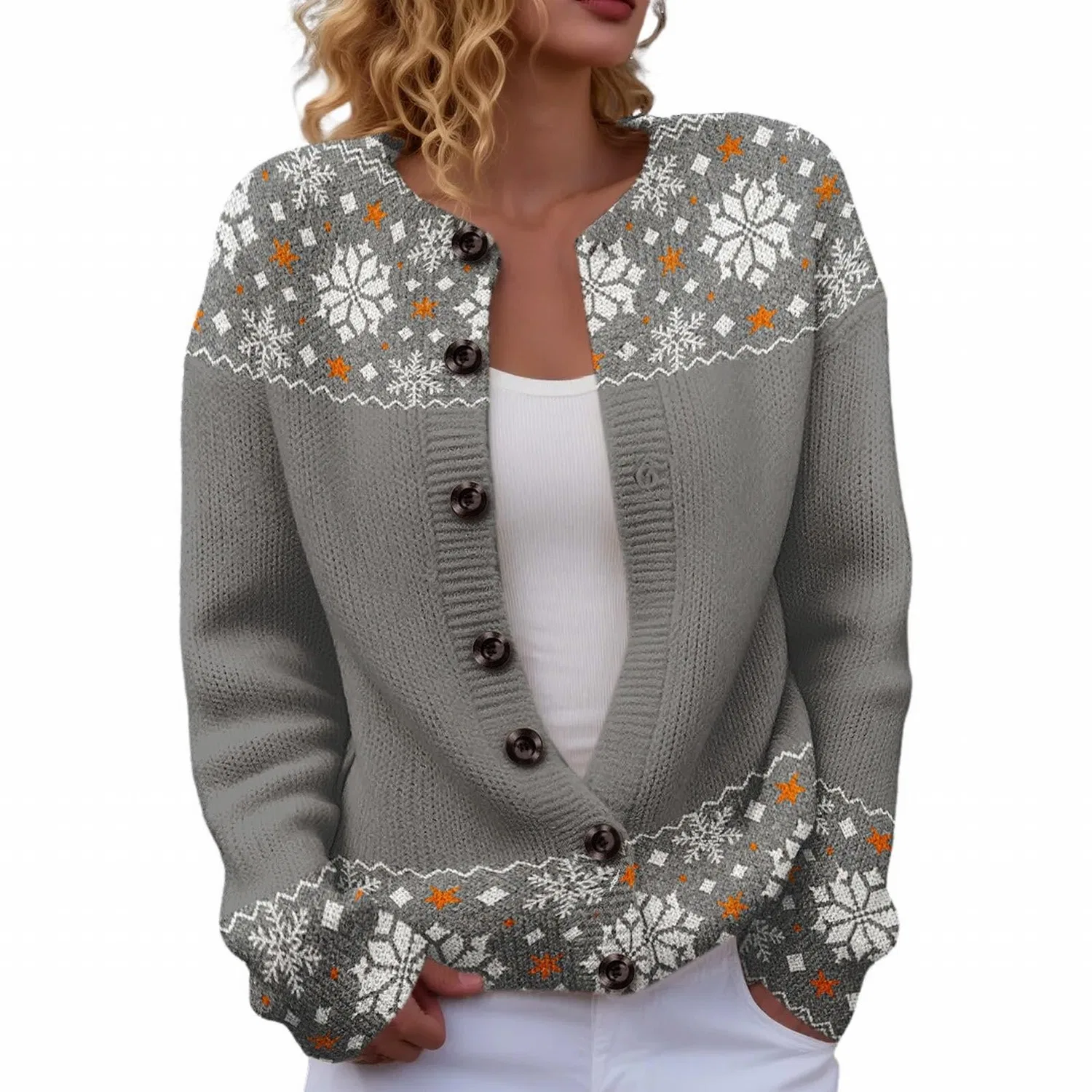 Женский кардиган с принтом Fair Isle, 02#grey