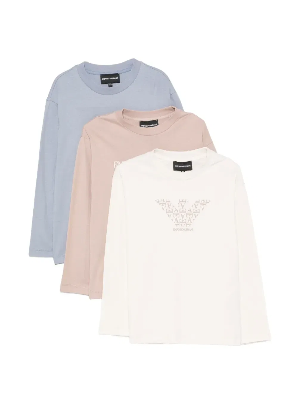Футболка с длинными рукавами и логотипом (комплект из трех) Emporio Armani Kids, синий
