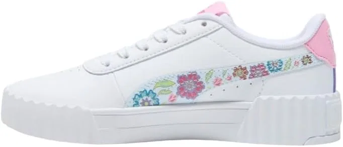 Детские кроссовки для девочек с принтом Carina 3.0 Flower Power PUMA, White-Blue — фото 3