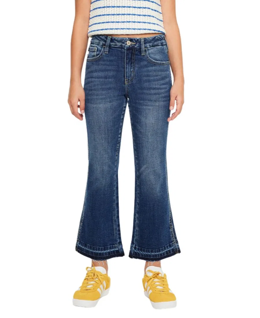 Джинсы клеш с высокой посадкой Liza High Rise Crop Flare KanCan, Dark Wash