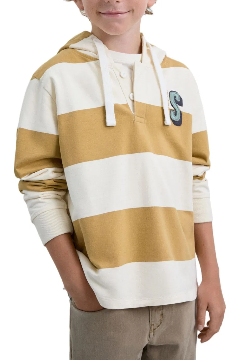 Детский худи с принтом и капюшоном Stripesskullhoodie Scalpers, Mustard — фото 3