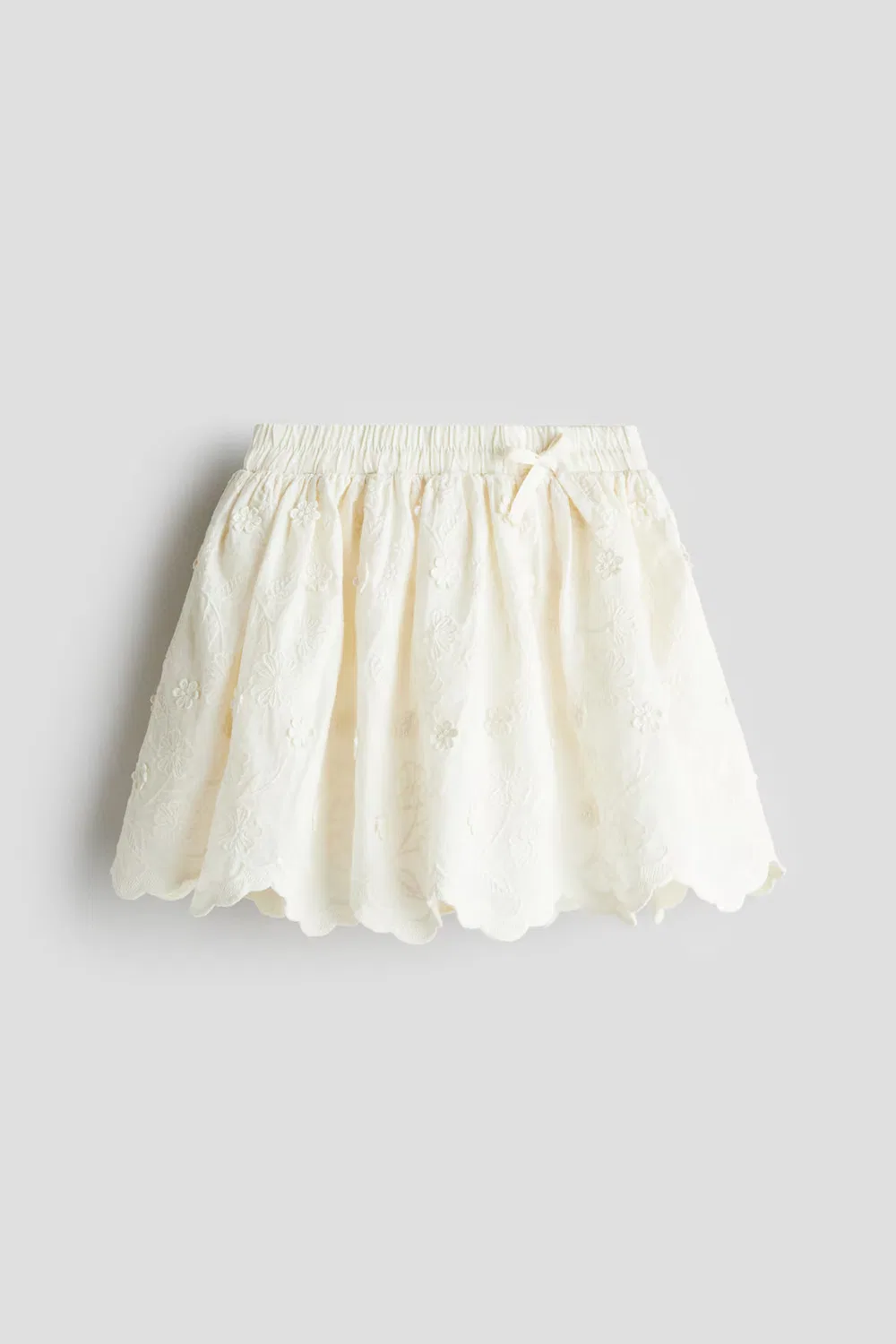 Хлопковая юбка с вышивкой H&M, Cremefarben
