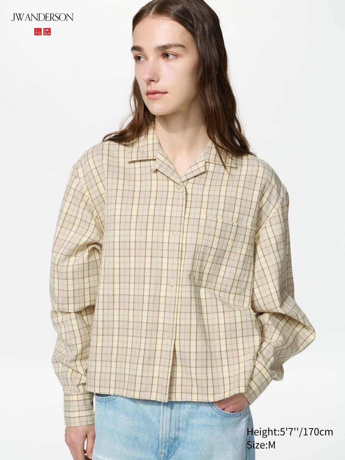 Рубашка фланелевая Uniqlo, свободный крой, бежевый