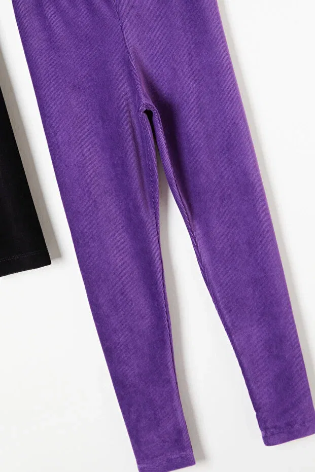 Детские леггинсы для девочек хлопковые Cansın Mini, Black - Purple — фото 2