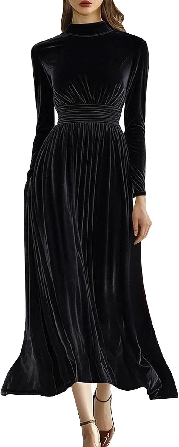 Женское бархатное платье с высокой талией A-silhouette, Black