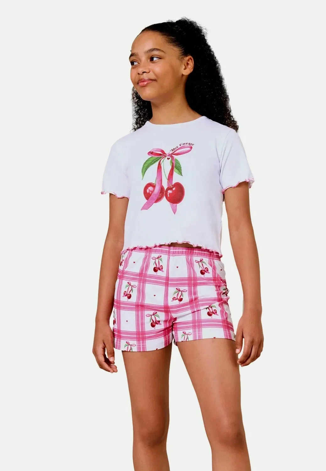 Пижамный комплект из коротких трикотажных штанов - пижамный комплект Lipsy, White Pink Cherry