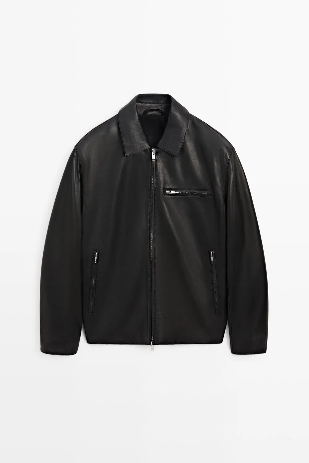 Куртка Massimo Dutti Nappa Leather Jacket With Pocket Detail, черный — фото 2