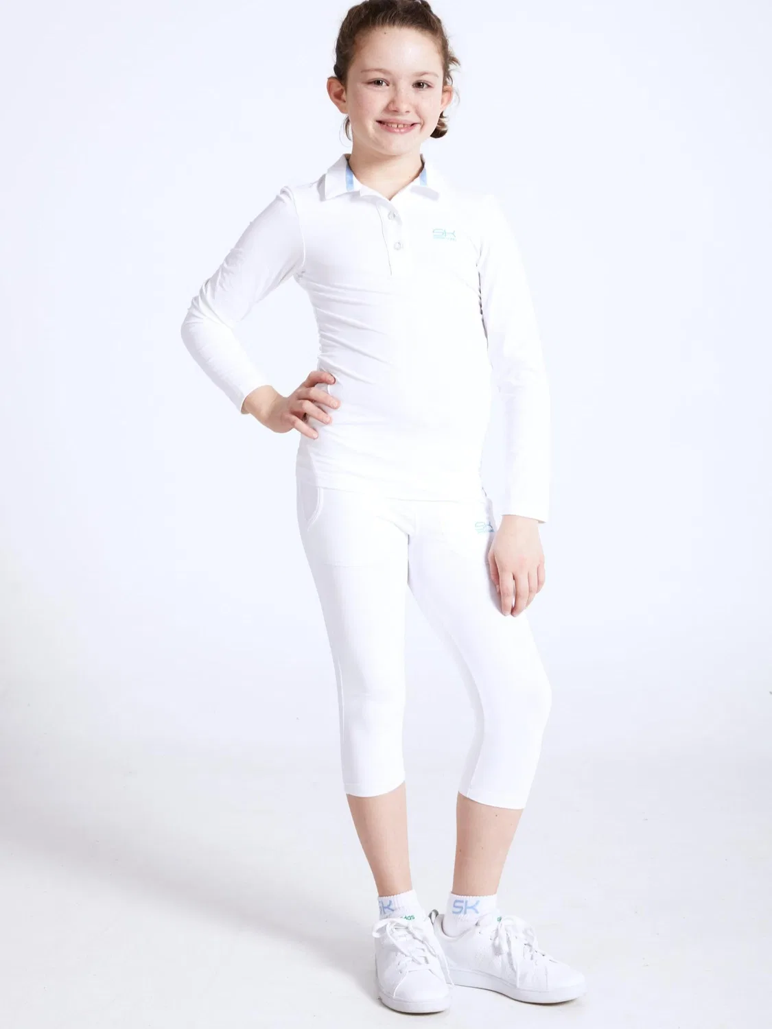 Спортивная рубашка-поло Sportkind Performance Shirt с длинным рукавом, белого цвета