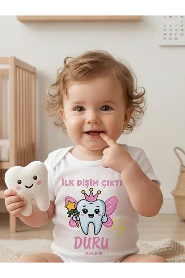Детское боди для девочек с принтом My First Tooth Came Out Eggbaby, White