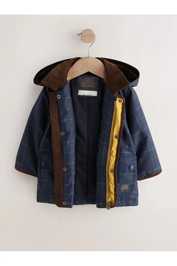 Детское пальто для мальчиков с капюшоном Next Baby, Navy Blue, Brown-Trimmed — фото 2