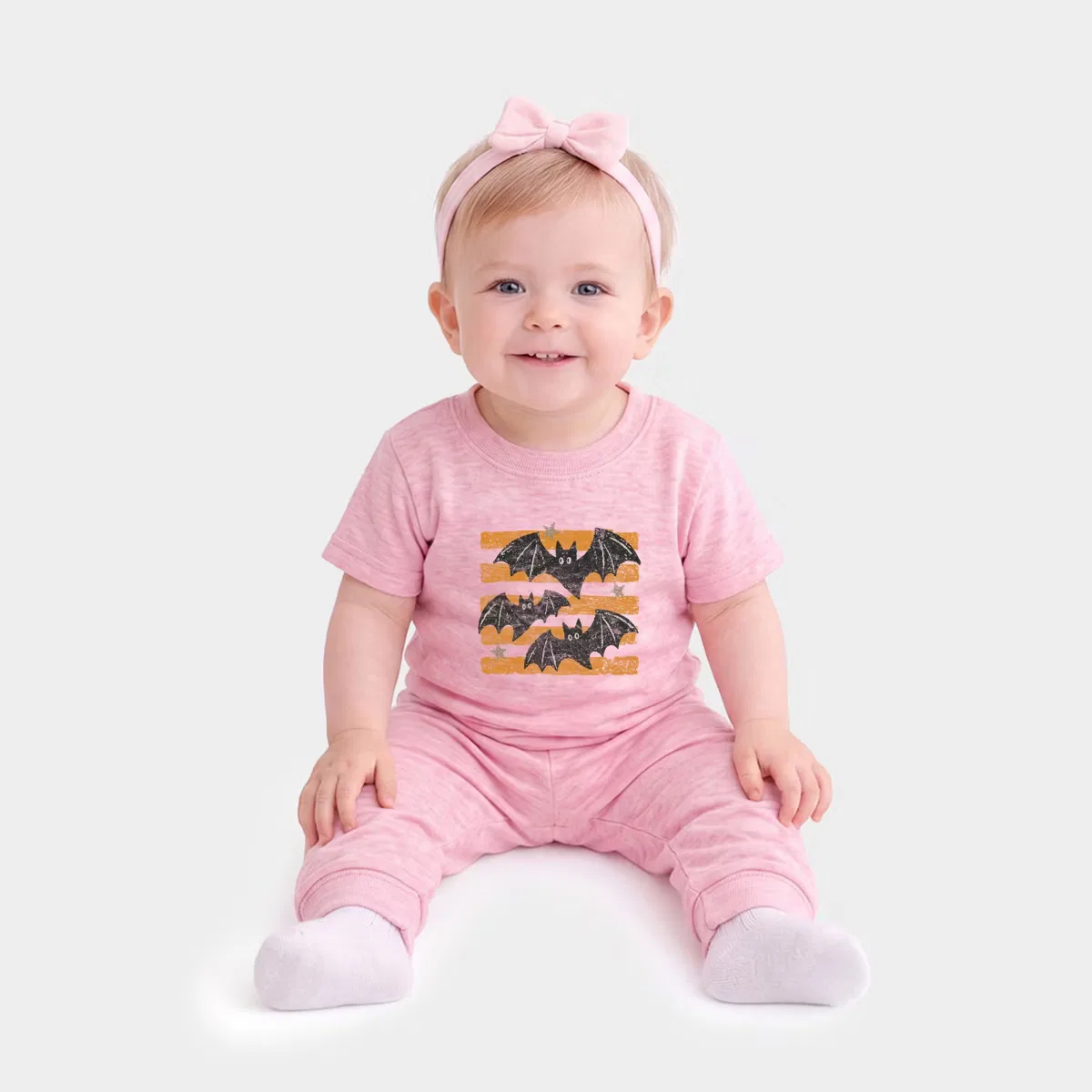 Комплект для младенцев с принтом летучих мышей и полосками Infant Jogger Pant Crew The Juniper Shop, cotton candy