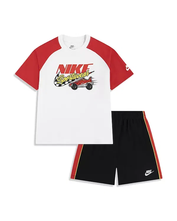 Детский комплект для мальчиков с принтом Victory Lap Tee & Shorts Set Nike, черный