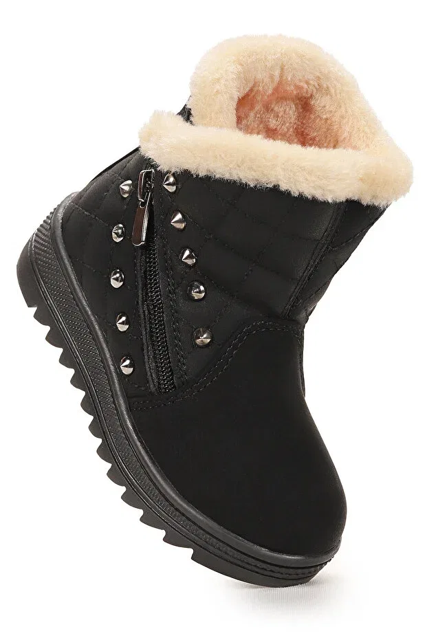 Детские ботинки для девочек на молнии Kiko Kids, Black - Beige