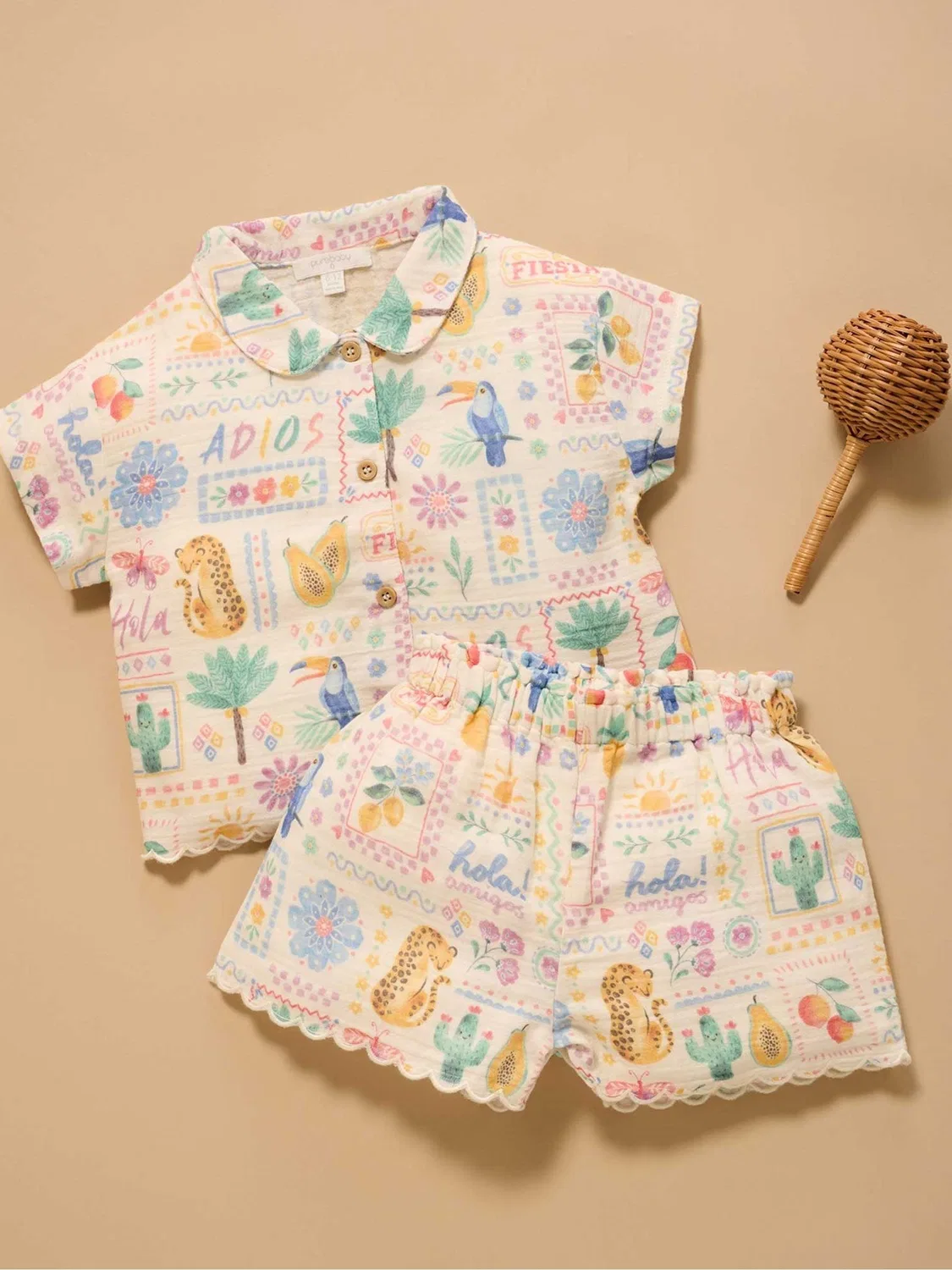 Комплект из топа и шорт Postcards Purebaby, розовый