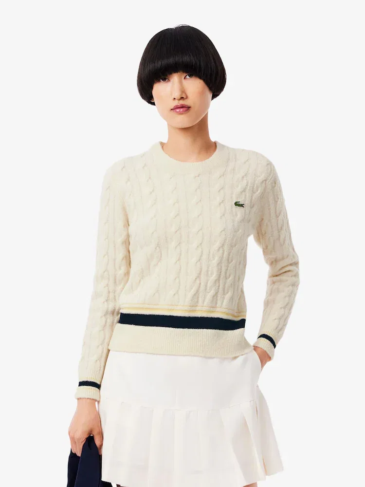 Свитер женский LACOSTE Tipping Point, с кабельным узором, бежевый