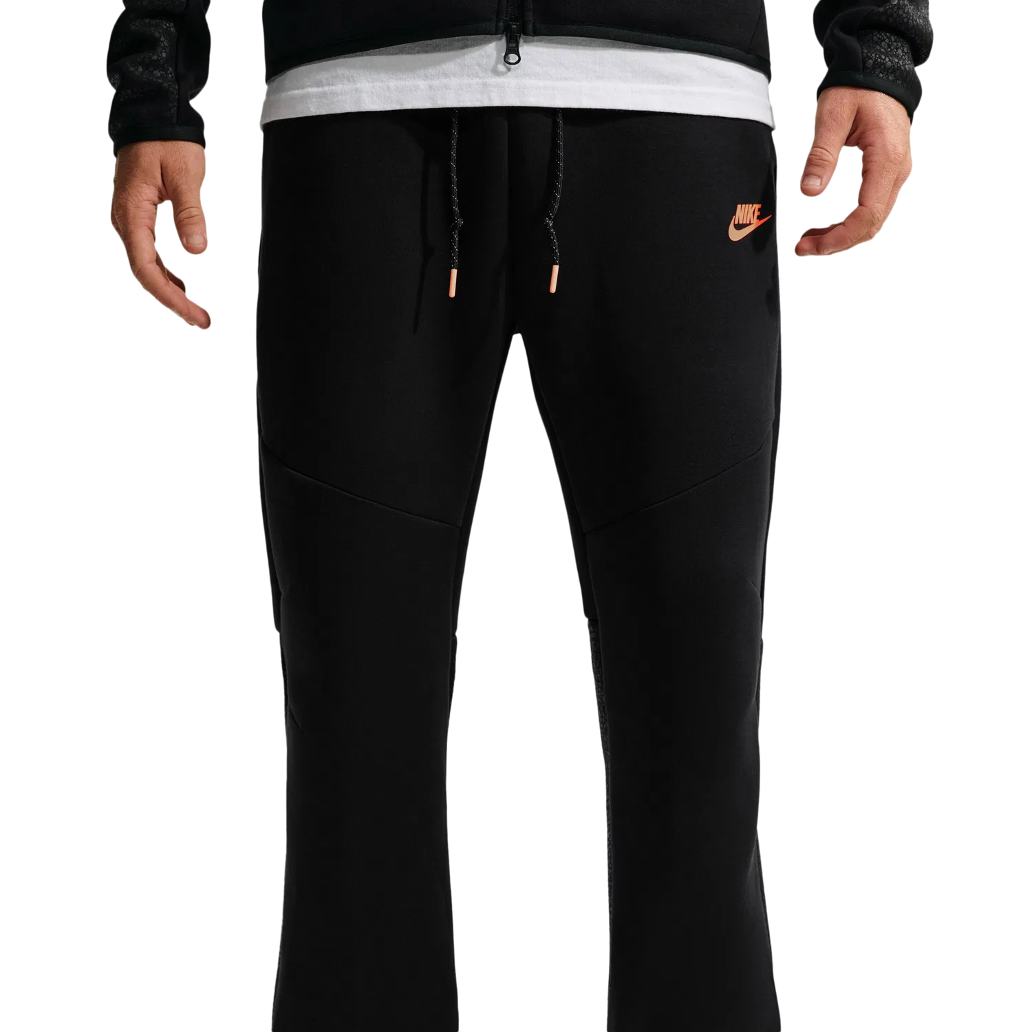 Мужские брюки из премиального флиса Tech Fleece Open Hem Pants Nike, черный с оранжевым — фото 4