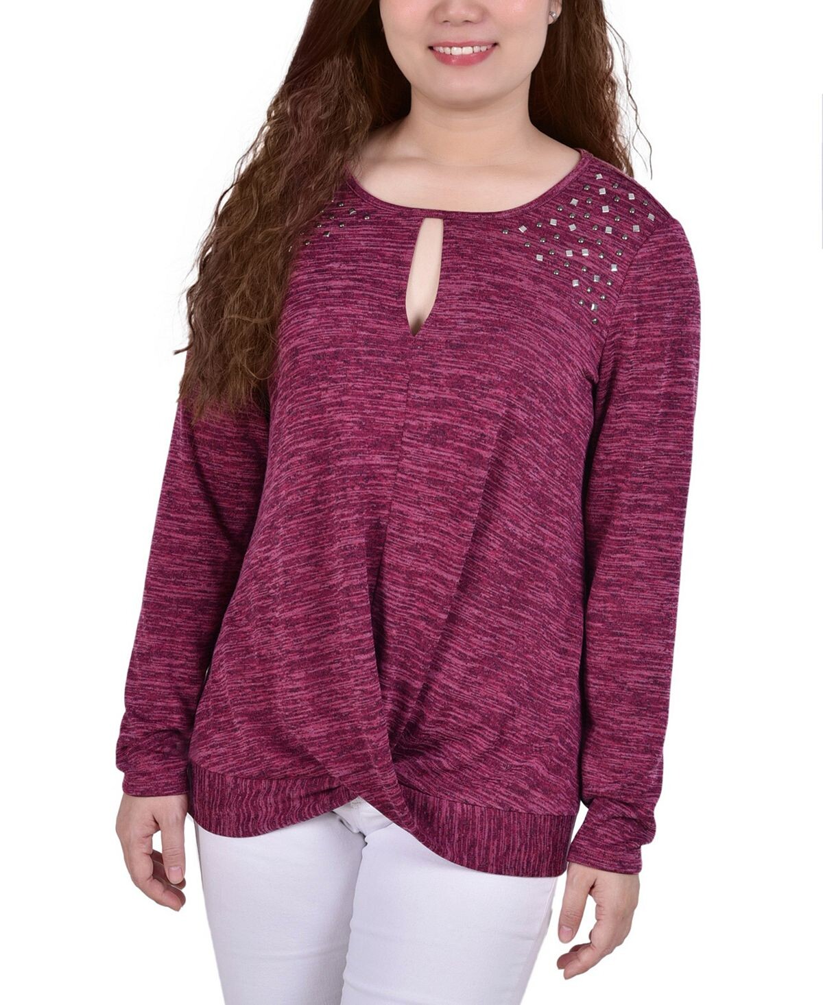 

Миниатюрный вязаный топ с длинными рукавами и каплевидным вырезом NY Collection