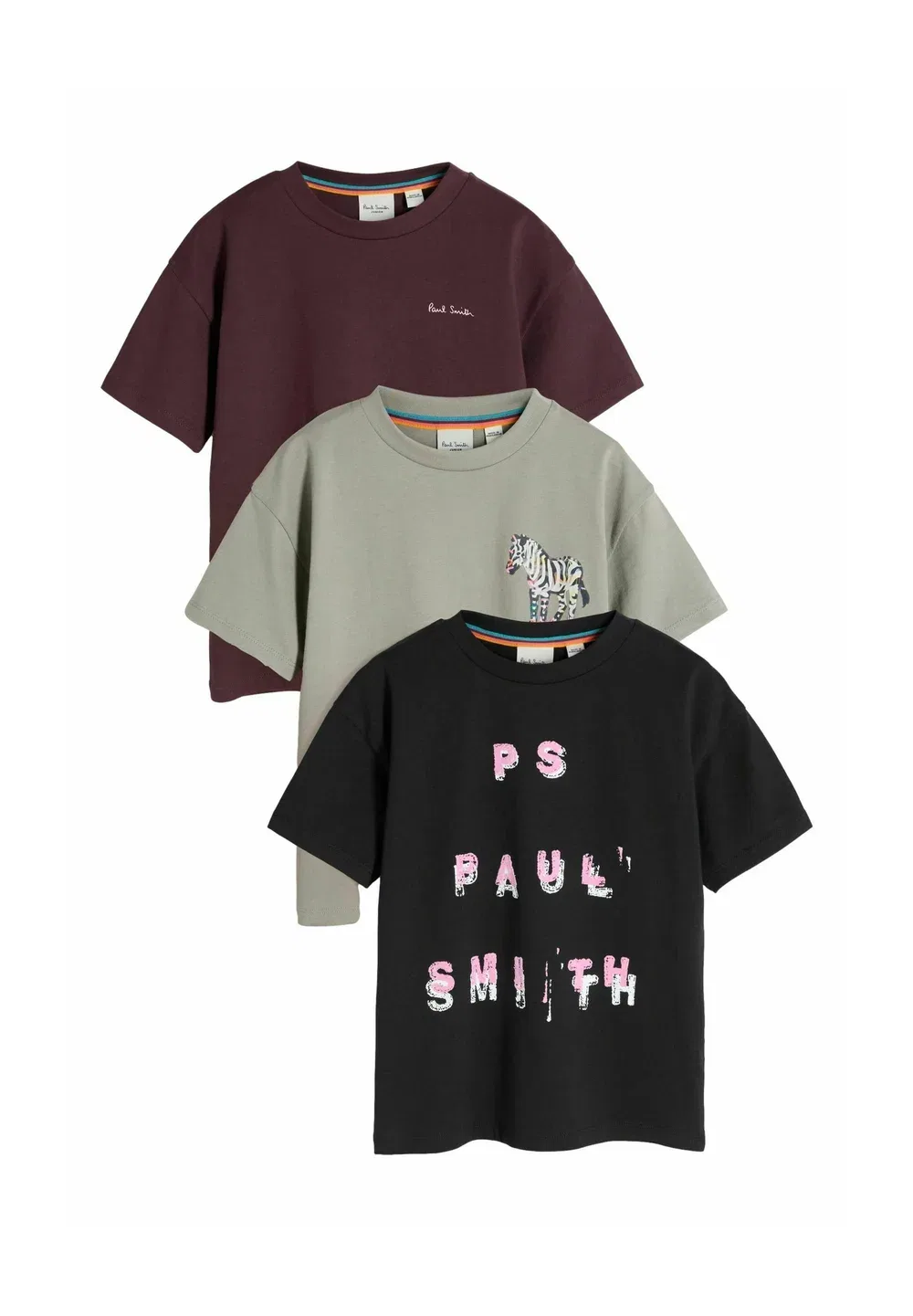 Футболки стандартного кроя - комплект из 3 футболок с принтом Paul Smith Junior, Black Grey Burgundy