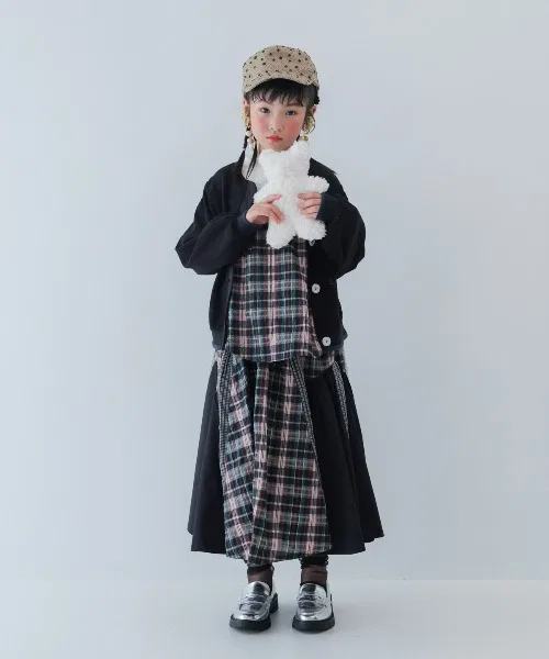 Детская юбка с комбинированным принтом, модель Check Combination, unica, Black × White