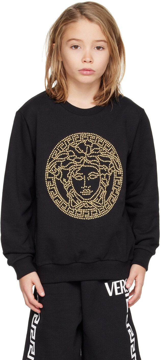 

Детская черная толстовка с кристаллами Medusa черного цвета Versace, Черный, Детская черная толстовка с кристаллами Medusa черного цвета Versace