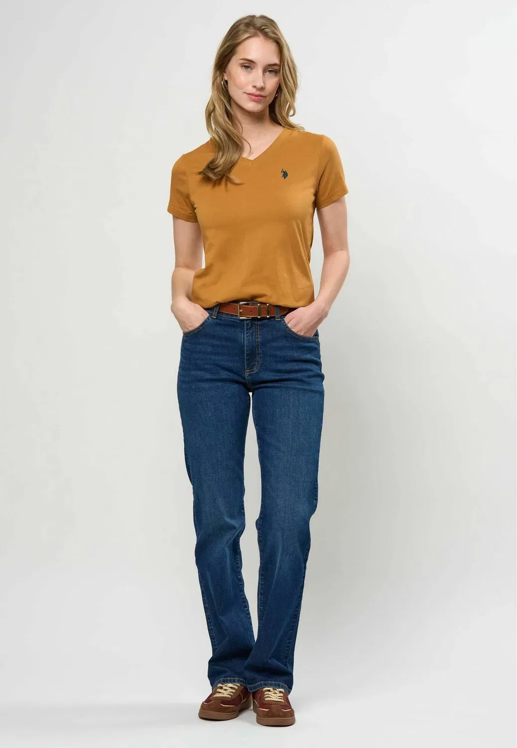 Футболка Uwassia с V-образным вырезом - базовая футболка U.S. Polo Assn., Brown Sugar — фото 2